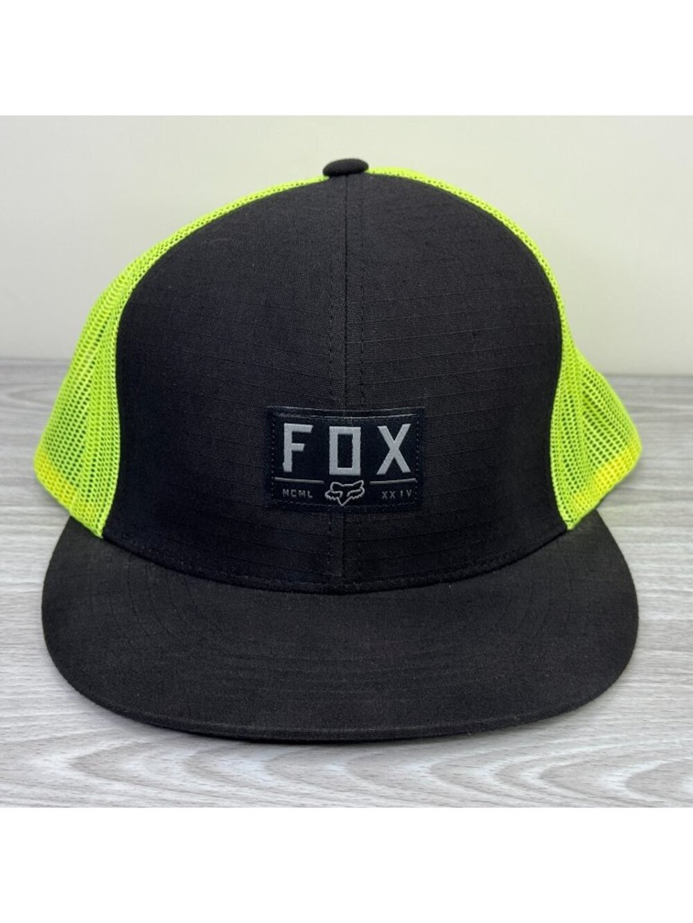 Fox Racing Hat Intrude Trucker Cap Black Snapback Neon Yellow Mesh Fox Head